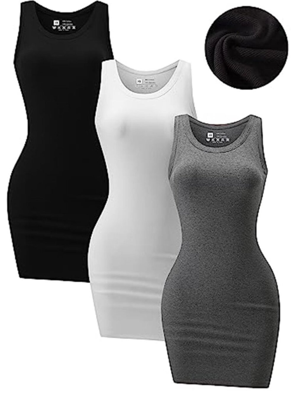 Womens Ribbed Tank Dress Mini Casual Sleeveless Bodycon Summer Dress 3 Pack